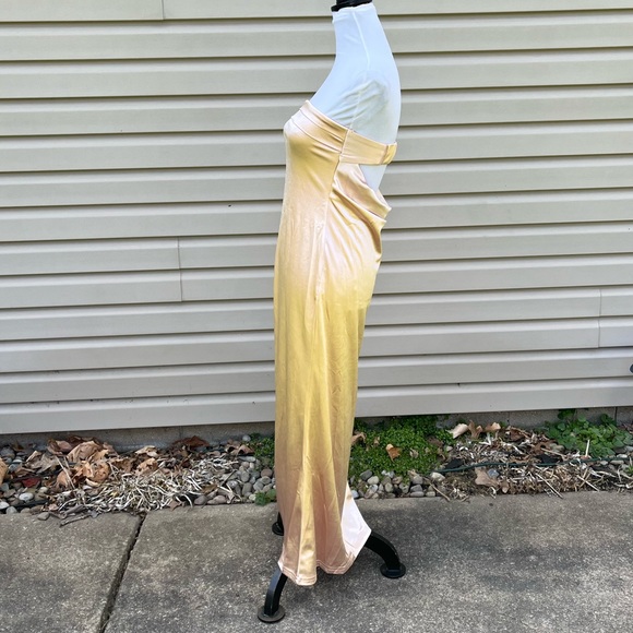 NWT Champagne Satin Strapless Tube Open Back Bodycon Cocktail Maxi Dresses - Picture 13 of 16